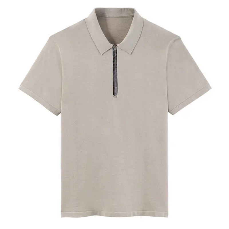 7711-Khaki MuLS, роскошная, настоящая шелковая рубашка поло, мужская, трикотажная, половина молнии, рубашка поло, шелковая, короткий рукав, мягкая, удобная, размера плюс 4XL - Цвет: 7711-Khaki
