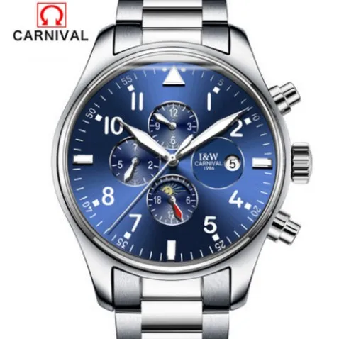 Silver blueC8674stee Швейцарские карнавальные часы известного бренда, роскошные полностью стальные Мужские автоматические часы из натуральной кожи, натуральная кожа, розовое золото, синий цвет - Цвет: Silver blueC8674stee