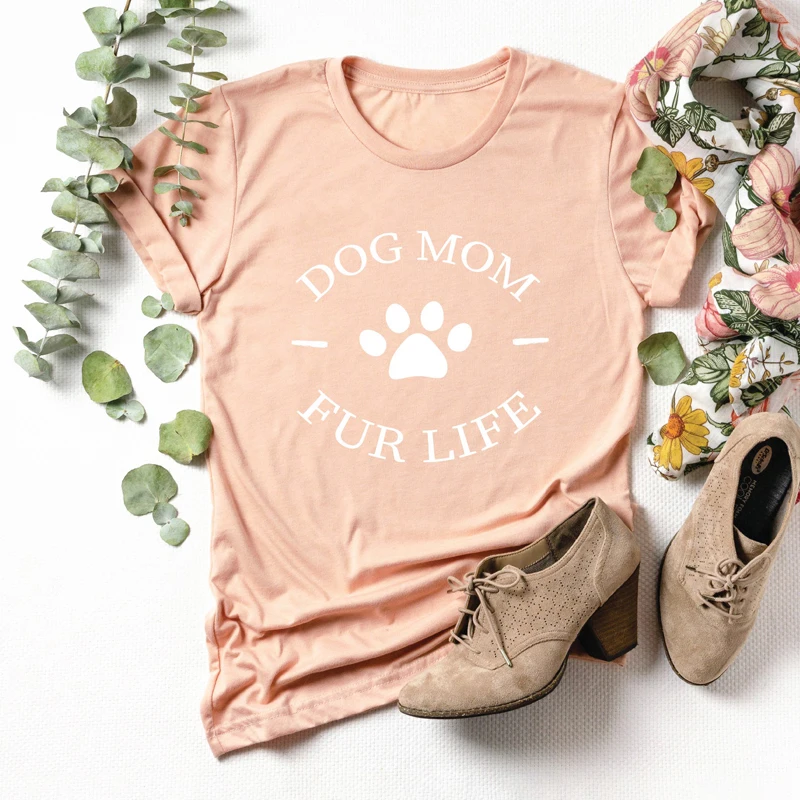 Dog Mom Fur Life Dad Paw Print T-shirt Unisex Women Matching Couples Tshirt Casual Graphic Lover Gift Tees Tops | Женская одежда