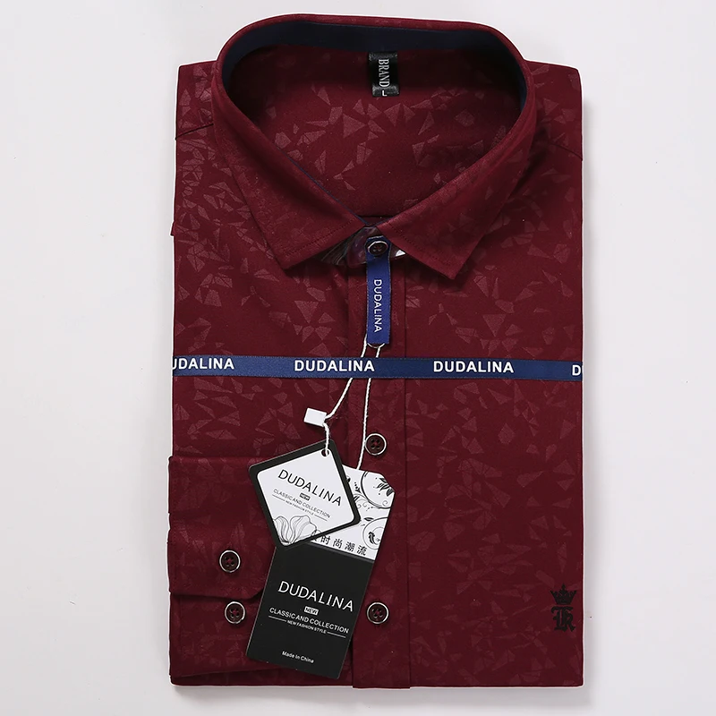 Dudalina, мужская рубашка, Camisa Social Masculina, жаккард, вышивка логотипа, длинный рукав, Бизнес Стиль, повседневные рубашки для мужчин, известный бренд