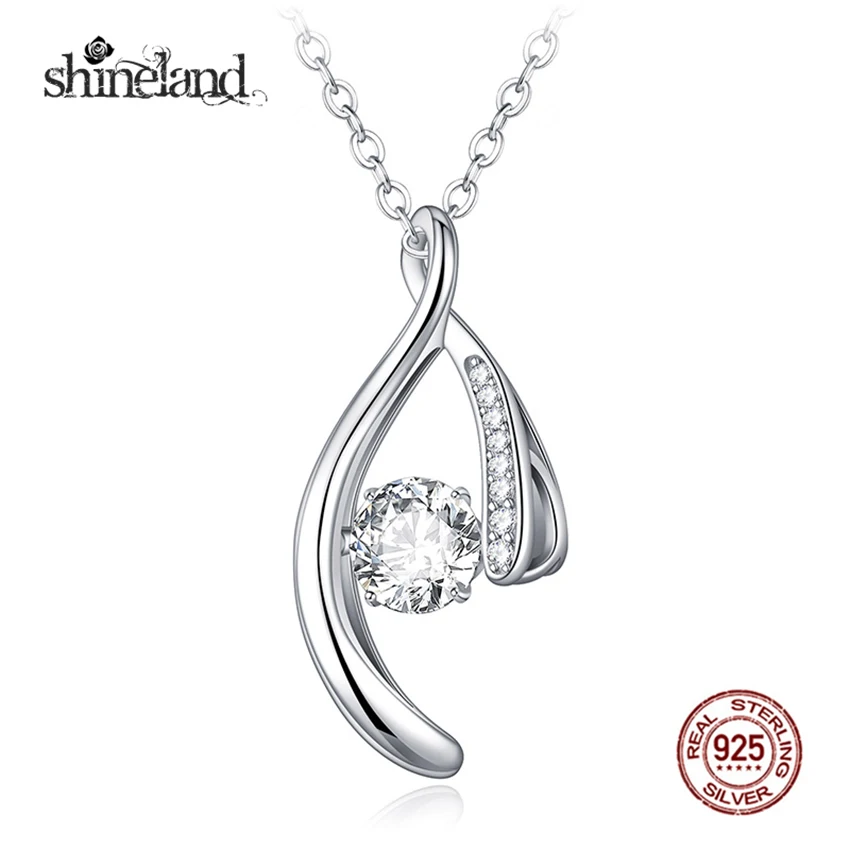 Shineland Trendy Hollow Geometric Pendant Necklaces AAA Zirconia Necklace 925 Sterling Silver Jewelry For Women Bijioux Collares | Украшения