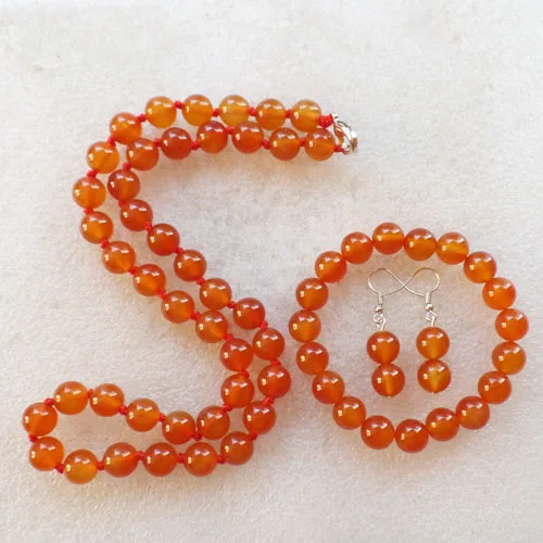 Бесплатная доставка красивые 10 мм красные Агаты круглые бусы ожерелье набор