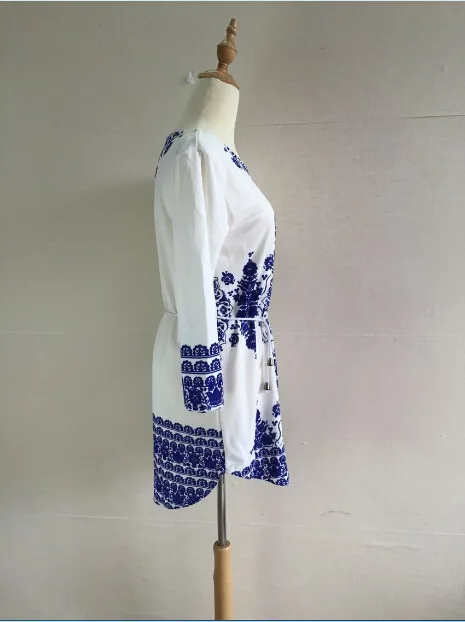 Женское цельное платье с принтом 2019 года новое сине белое фарфоровое длинными