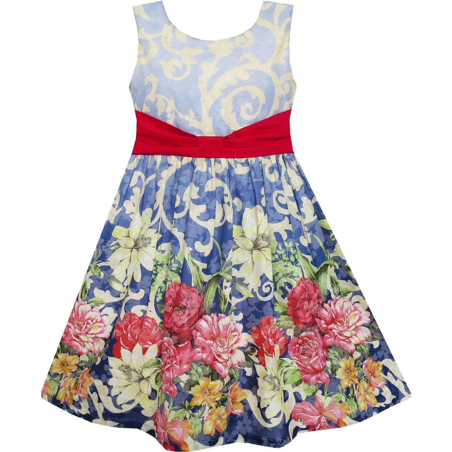 Sunny Fashion платья для девочек новогодние костюмы танк Роза Сад Цветок Хлопок