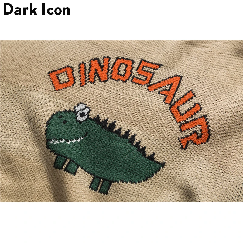 dinosaur lovely sweater men 2018 winter pullover mens sweaters oversized boy student sweater black khaki free global shipping