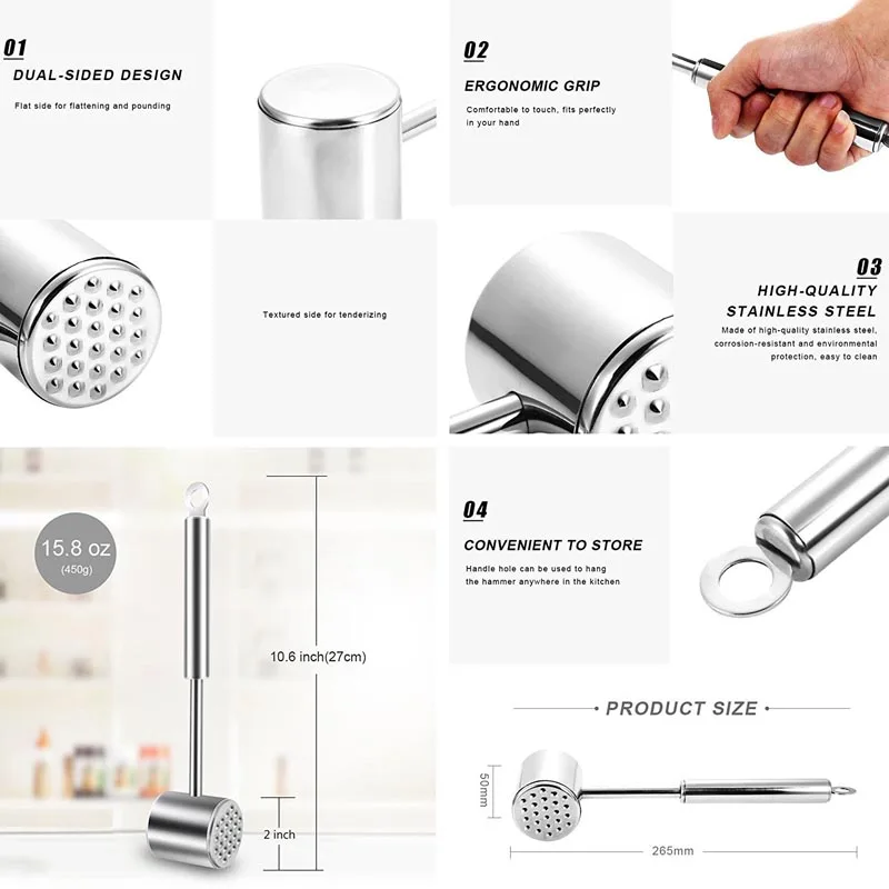 Двусторонняя Мясо Tenderizer Сердцеед Картофель Кухня инструмент Нержавеющая сталь