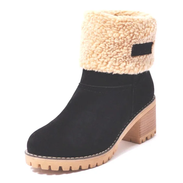 black boots Зимние сапоги; женская зимняя обувь; ботильоны; Замшевые женские ботинки; botas mujer invierno; коллекция года; теплые меховые слипоны на квадратном каблуке; обувь на платформе - Цвет: black boots