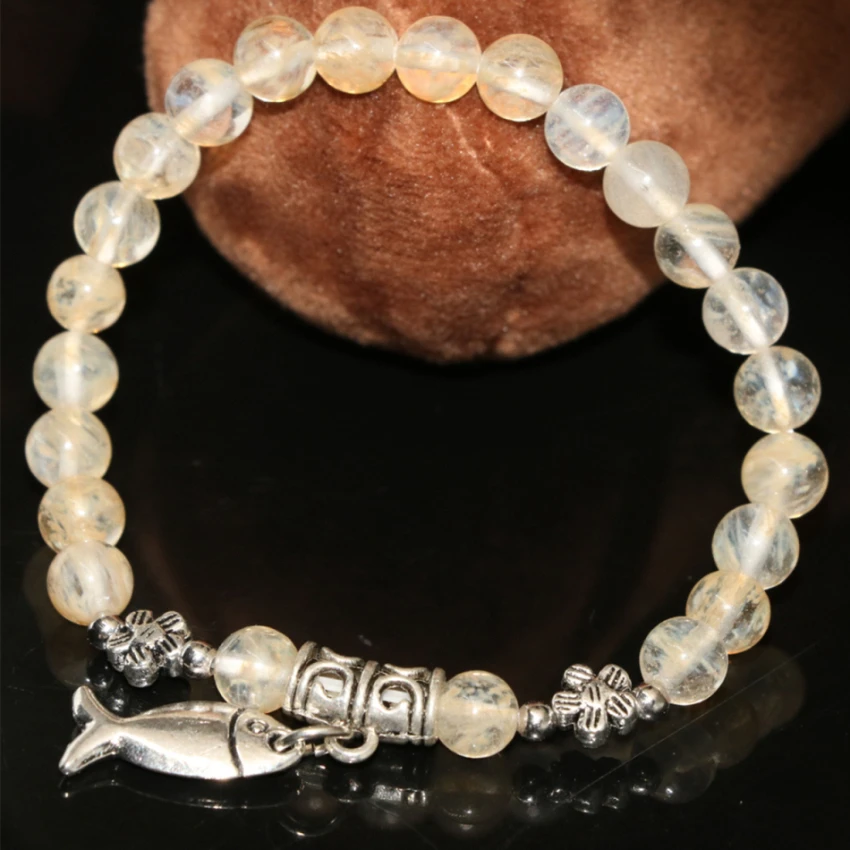 Античная новый желтый арбуз кварц с серебряным покрытием Fish подвеска браслет для