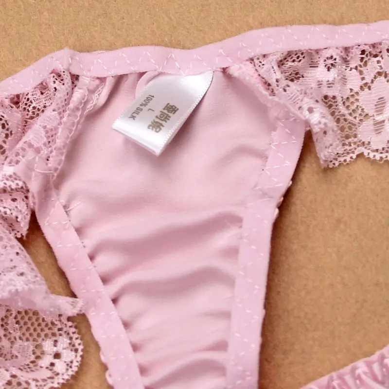Женские кружевные трусики танга удобные бесшовные из шелка тутового шелкопряда