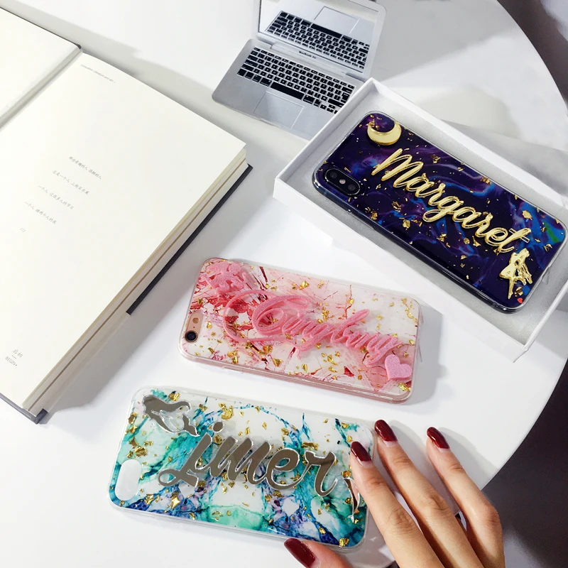 Для iPhone 11 6s 7 8 plus X XS MAX XR роскошный эксклюзивный индивидуальный заказ имя мраморный хлопья Блестящий сверкающий мягкий чехол для телефона чехол