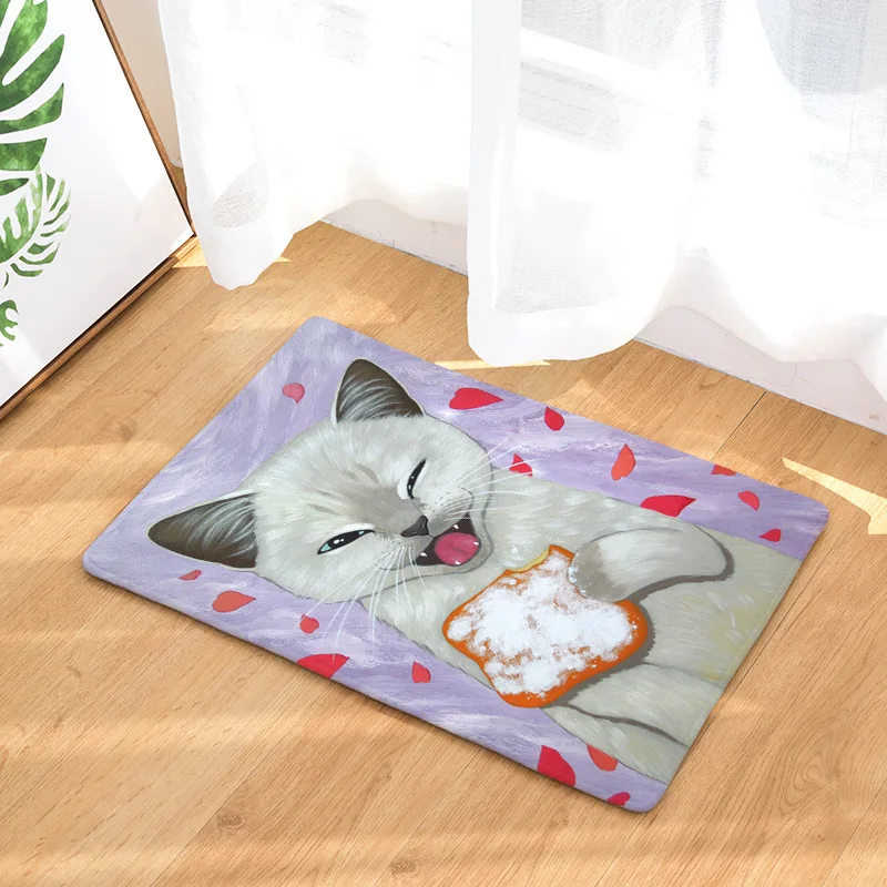 Фланелевые напольные коврики Kawaii креативные с принтом кошки для ванной кухни