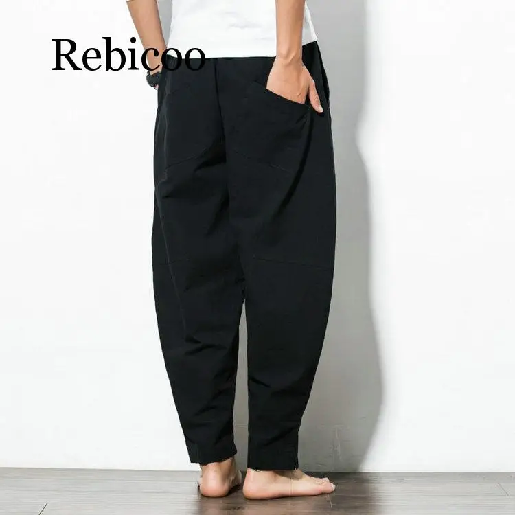 

2019 Autumn Plus Size Hip Hop Harem Pants Men Casual Loose Trousers Drawstring