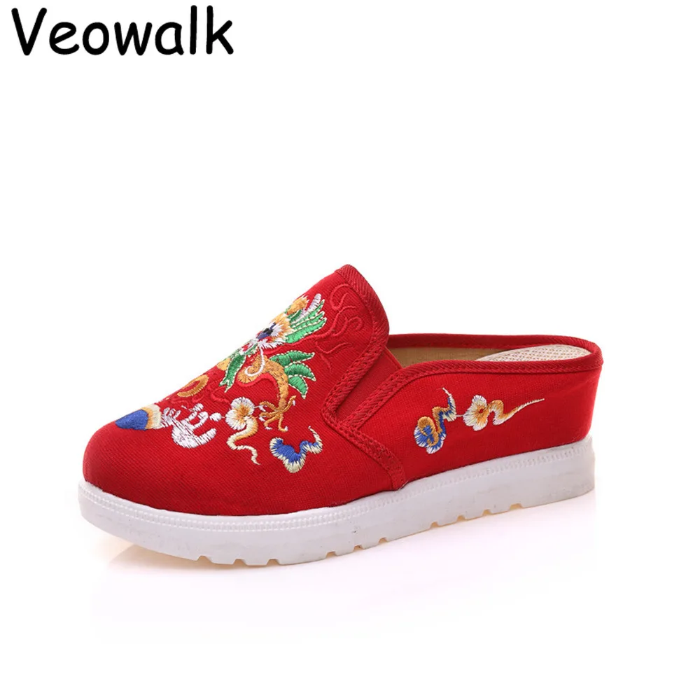 Сланцы Veowalk женские с цветочной вышивкой повседневные хлопковые сандалии на