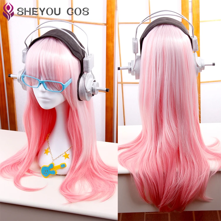 Supersonico Super Sonico 60 см Длинные розовые волосы омбре с наушниками Prop термостойкий
