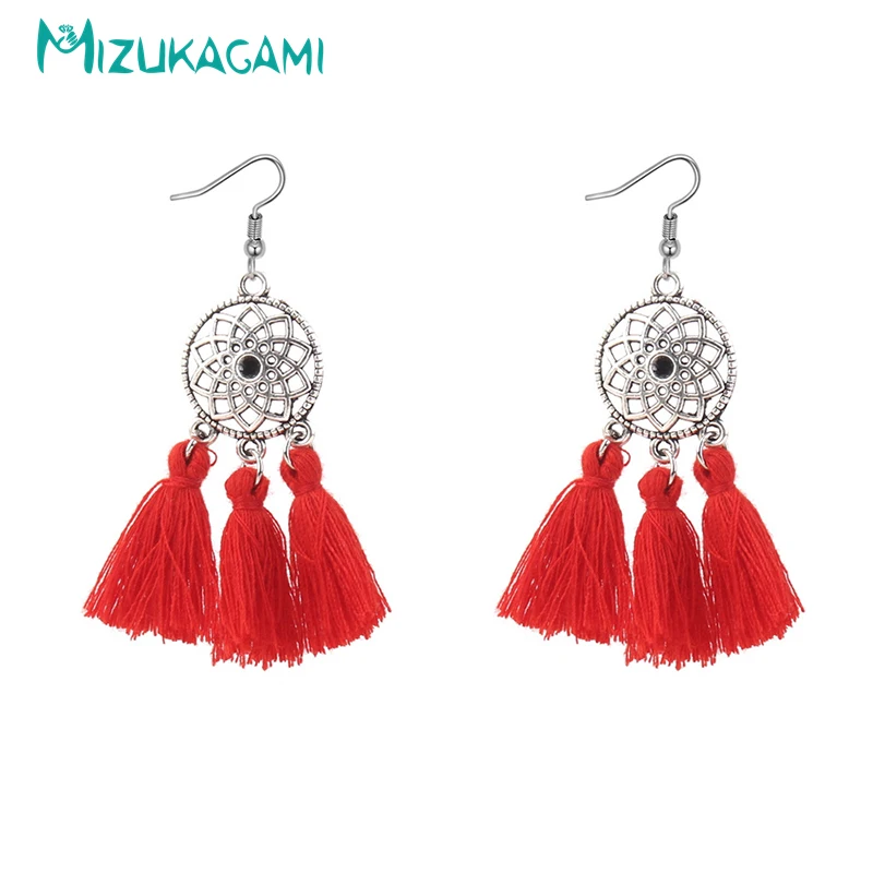 MIZUKAGAMI Модные металлические полые синий бахрома длинные геометрические большие