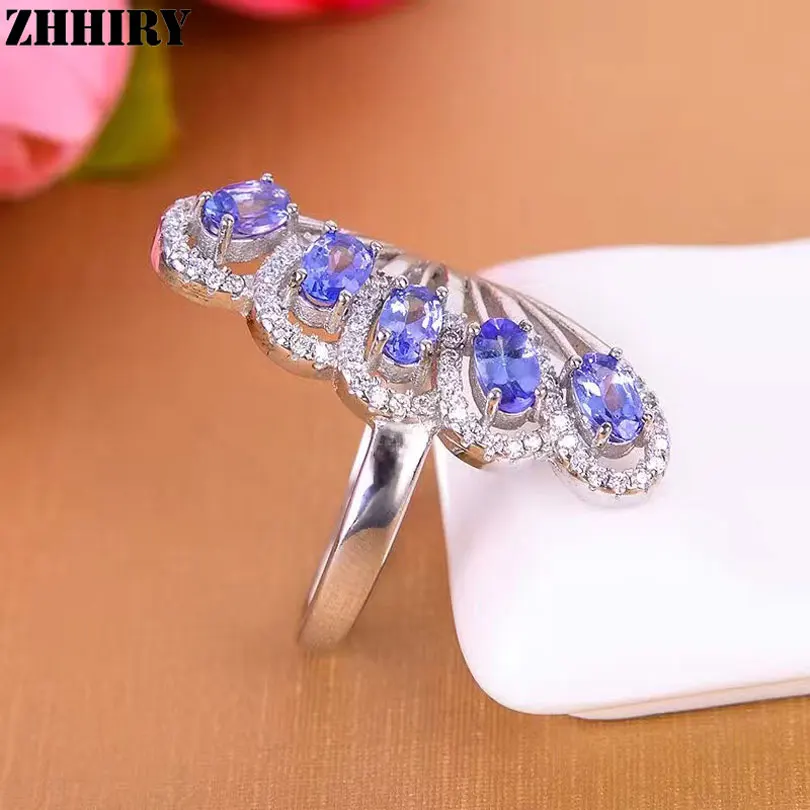ZHHIRY Genuine Natural Blue Tanzanite 925 Sterling Silver Ring For Women Gemstone Rings Real Precious Fine Jewelry | Украшения и
