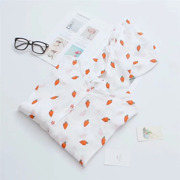 Carrot Printed Cute Women Shirt Loose Hooded Top Femme Long Sleeve Thin Sun Protection Cardigan Casual Female Blouses New Blusa |