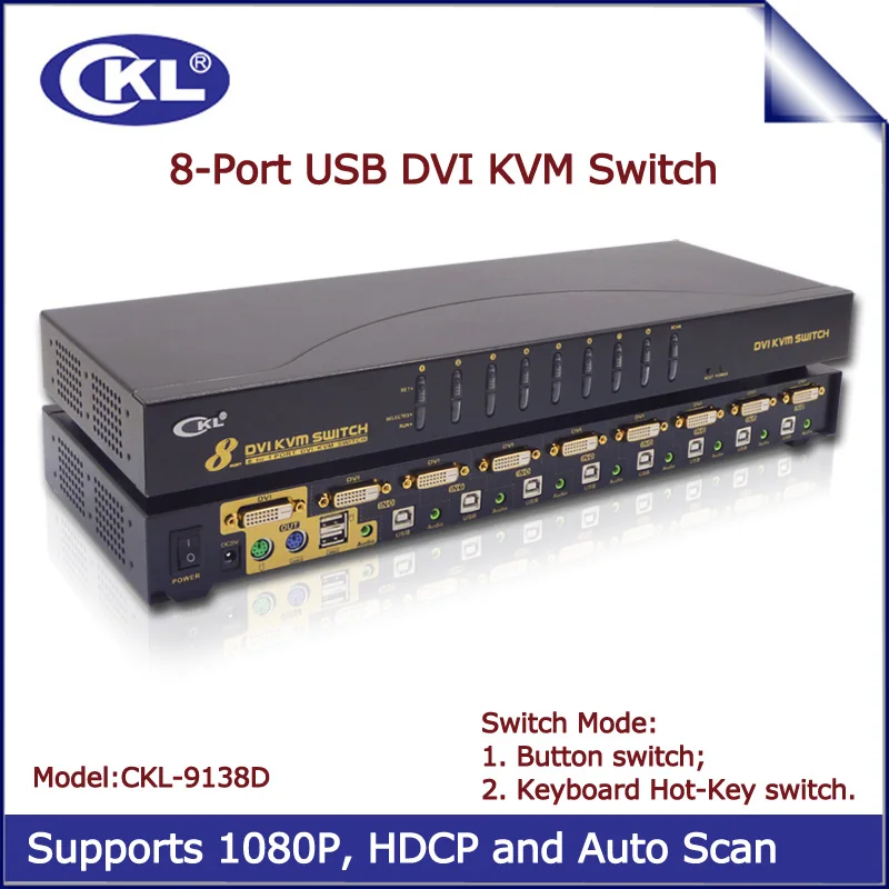 CKL 8 портовый USB DVI KVM переключатель с аудио и PS/2 клавиатура для ПК монитора горячей