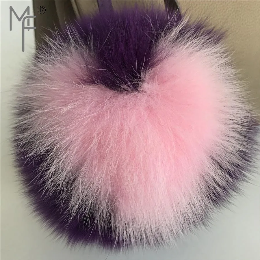 Purple-pink Магия Мех животных-15 см большой натуральным лисьим Мех животных мяч пушистый помпон сердце шарообразный кошелек Шарм брелок подвеска - Цвет: Purple-pink