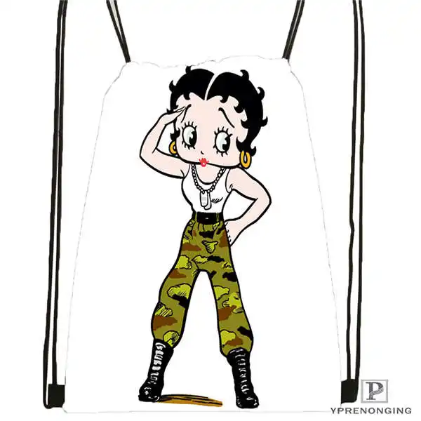 Изготовленная на заказ Betty Boop походная сумка на шнурке милый рюкзак для детей(черная спинка) 31x40 см# 180612-03-Betty Boop