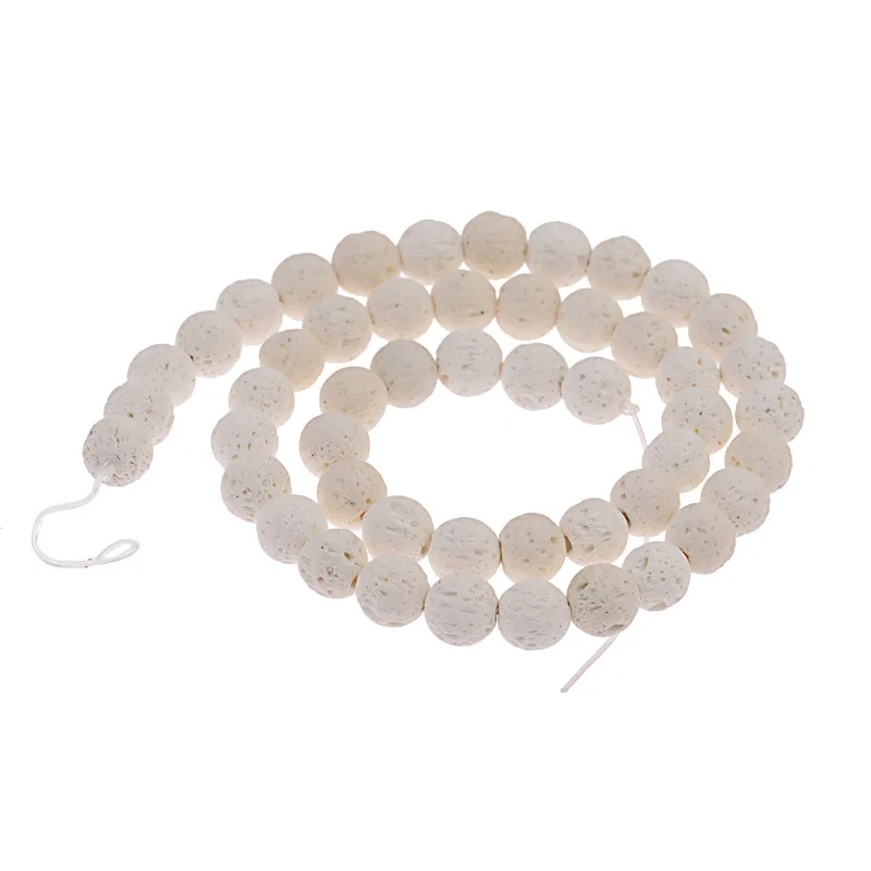 white OIQUEI 1 Strand 8 мм Красочные Природный камень лавы бисер вулканической породы Круглый Loose Spacer шарики для ювелирных изделий DIY браслет делая - Цвет: white