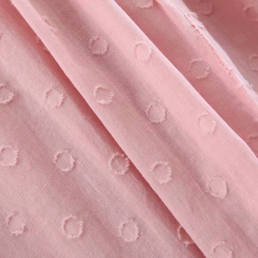 TEELYNN puff sleeve boho dresses 2019 vintage pink cotton long Dot jacquard fabric Hippie women chic Vestido | Женская одежда