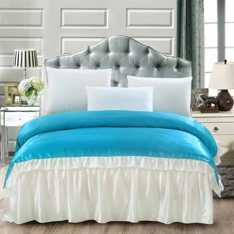 luxury large Home Textile Satin Silk Bed Sheet quilt linen fabric bedclothes bed skirt duvet cover Pillowcase King Queen size | Дом и сад