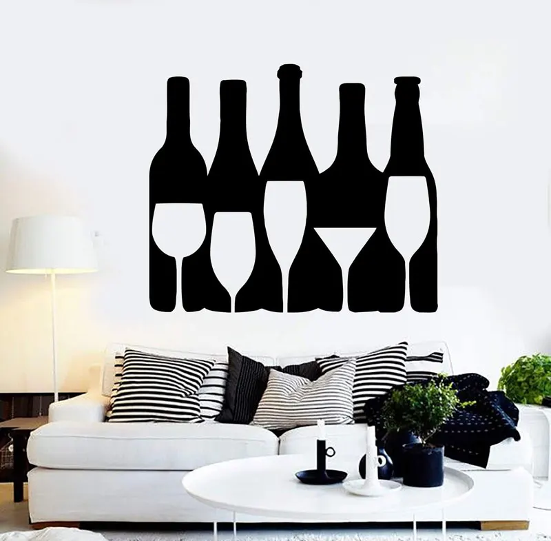 

Vinyl wall applique man wine alcohol bottle bar entertainment place water bar area wall decoration sticker JB08