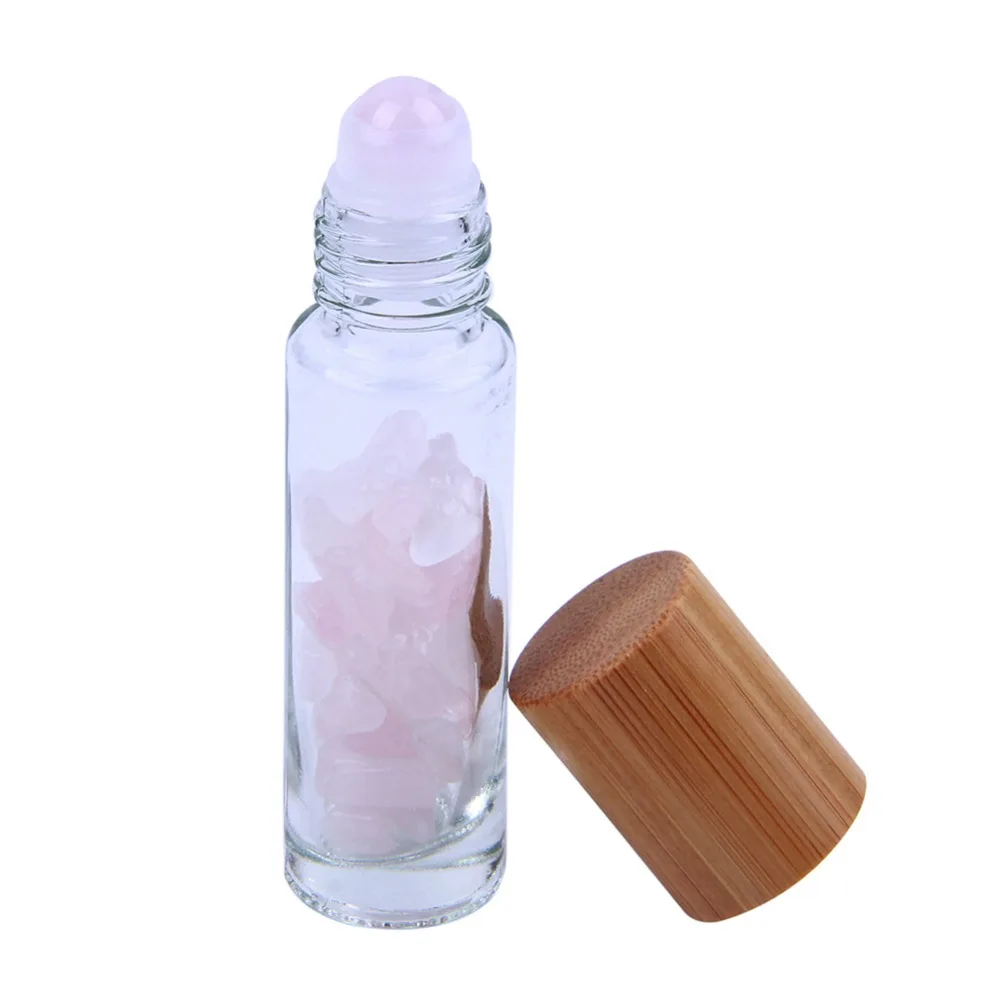 1pc Natural Semiprecious Stones Essential Oil Roller Ball Bottles 10ml Clear Glass With Bamboo Lid Caps Crystal Chips Inside | Дом и сад