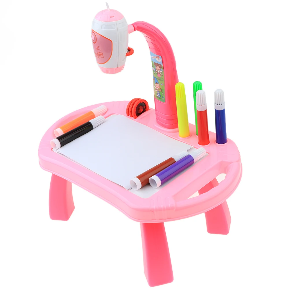 

Pink Table Learning Machine Educational Toy Projection Pattern Projector Drawing Doodle Board Study Set for Kids Children