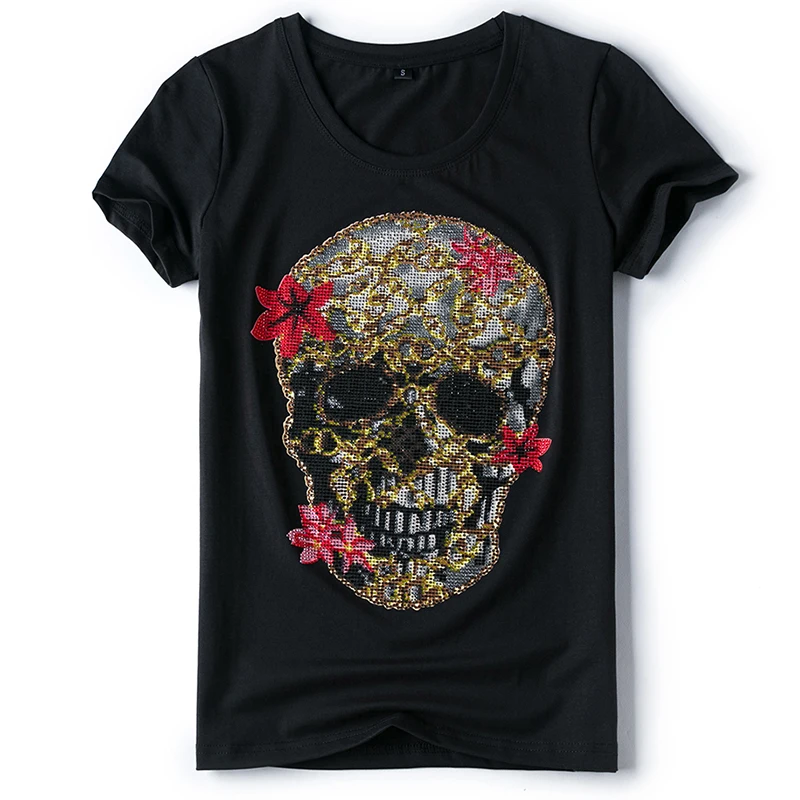 Мода 2017 г. дизайн футболки с принтом в виде черепа Стиль летняя футболка Harajuku
