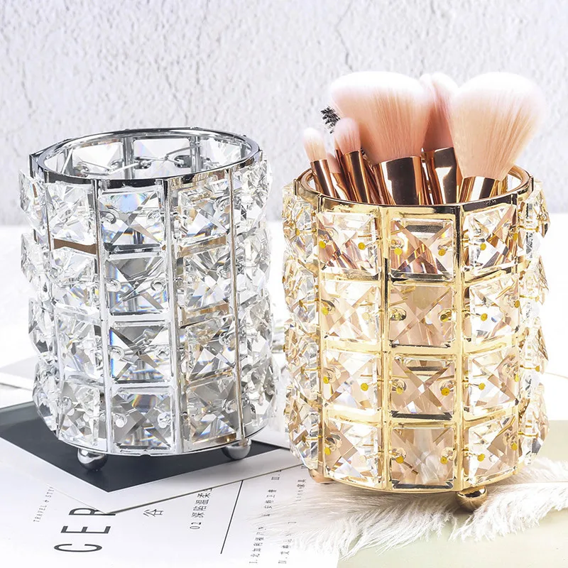 Crystal Makeup Organizer Metal Storage Box European style Eyebrow Pencil Lipstick Holder Brush Cosmetic | Дом и сад