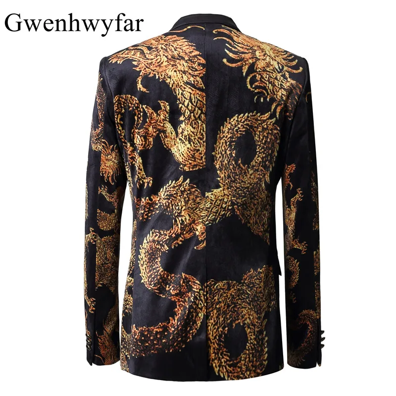 Gwenhwyfar Slim Fit Мужской черный дроган шаблон цветочный блейзер вечерние костюмы для