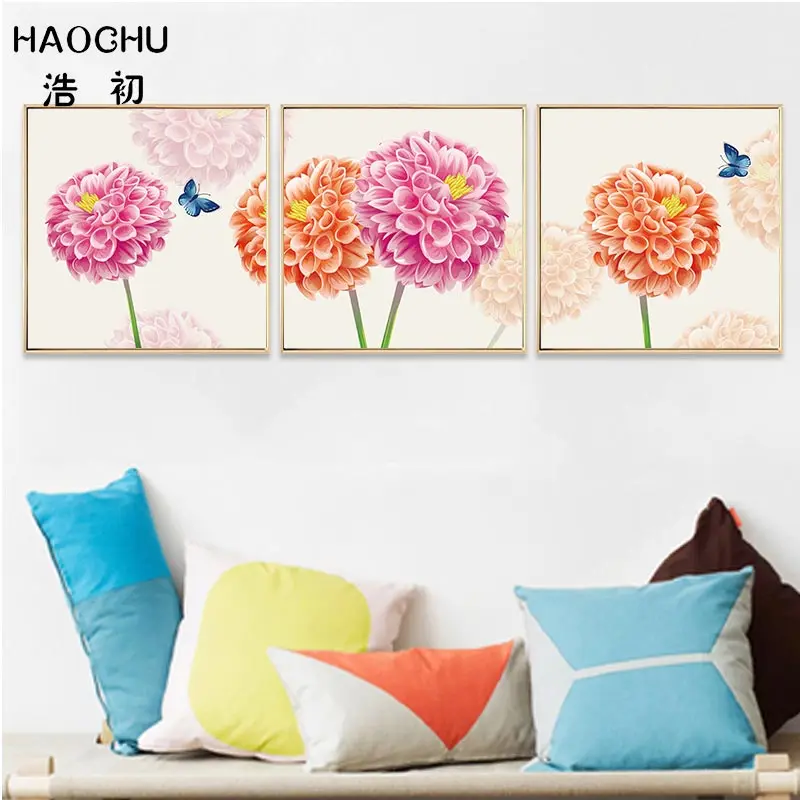 HAOCHU Chinese hydrangea flower still life canvas painting wall art decoration poster picture home decor | Дом и сад