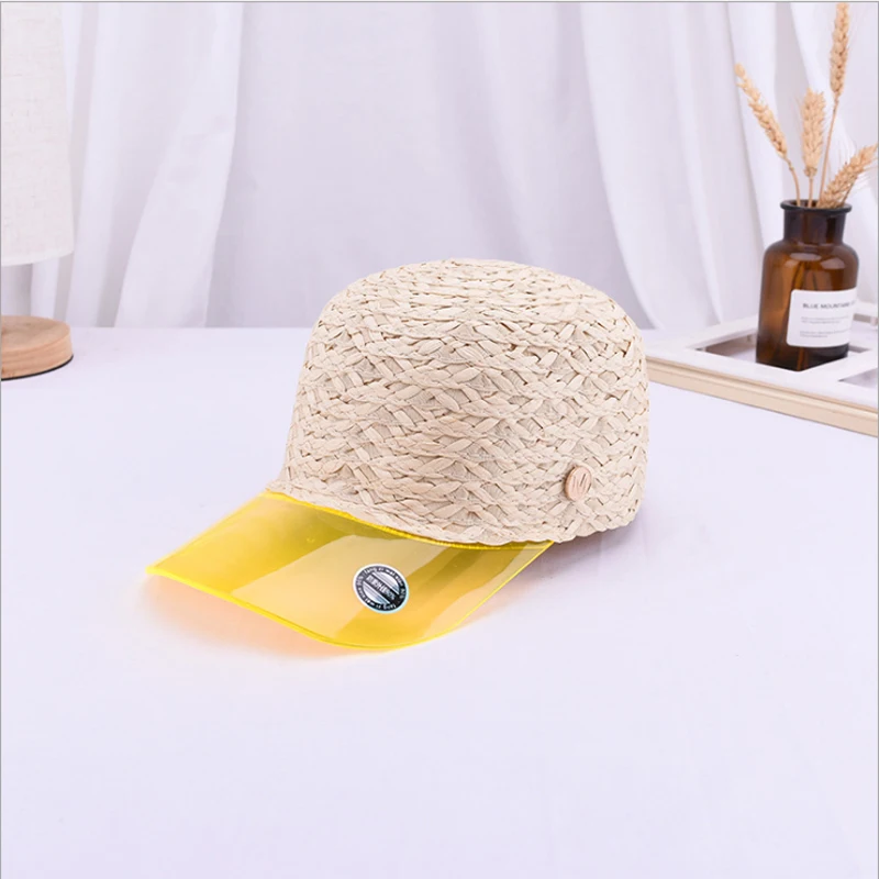 2019 New Summer Female Handmade Straw Patchwork Transparent Pvc Fashion Equestrian Cap Women Leisure Anti-UV Sun Hat | Аксессуары для