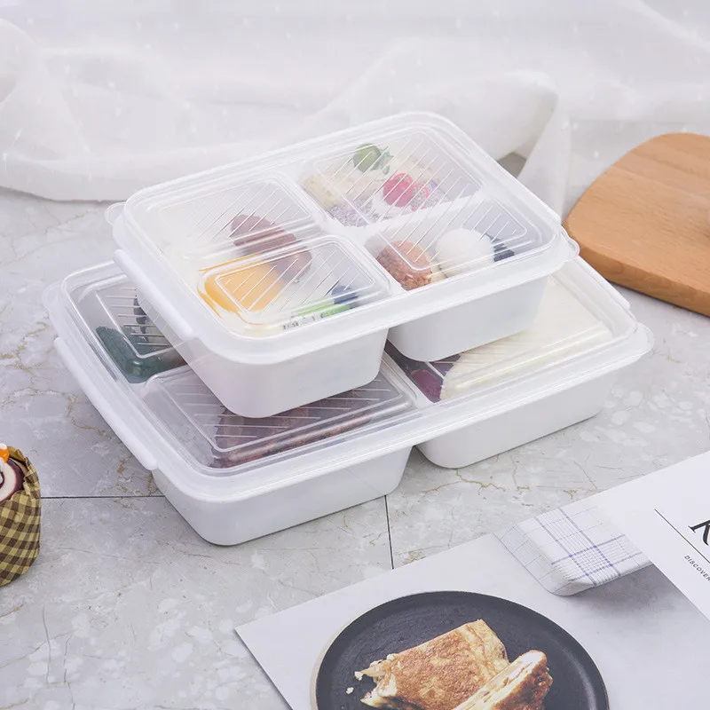 Plastic Lunch Box Microwave Tableware Student Bento Natural Food Container 3 Grid Lunchbox Portable Storage | Дом и сад