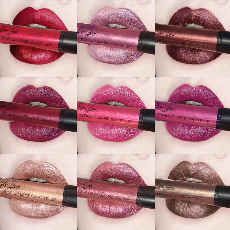 Блестящий металлический матовый блеск для губ макияж водостойкий стойкий