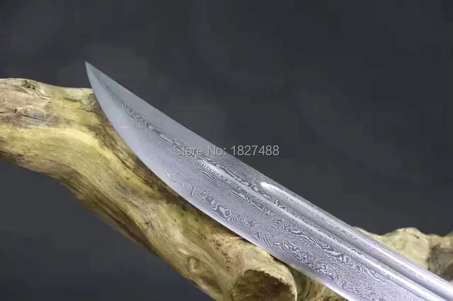 Бамбуковый китайский нож WuShu Da Dao очень острый из дамасской стали готов к сражению