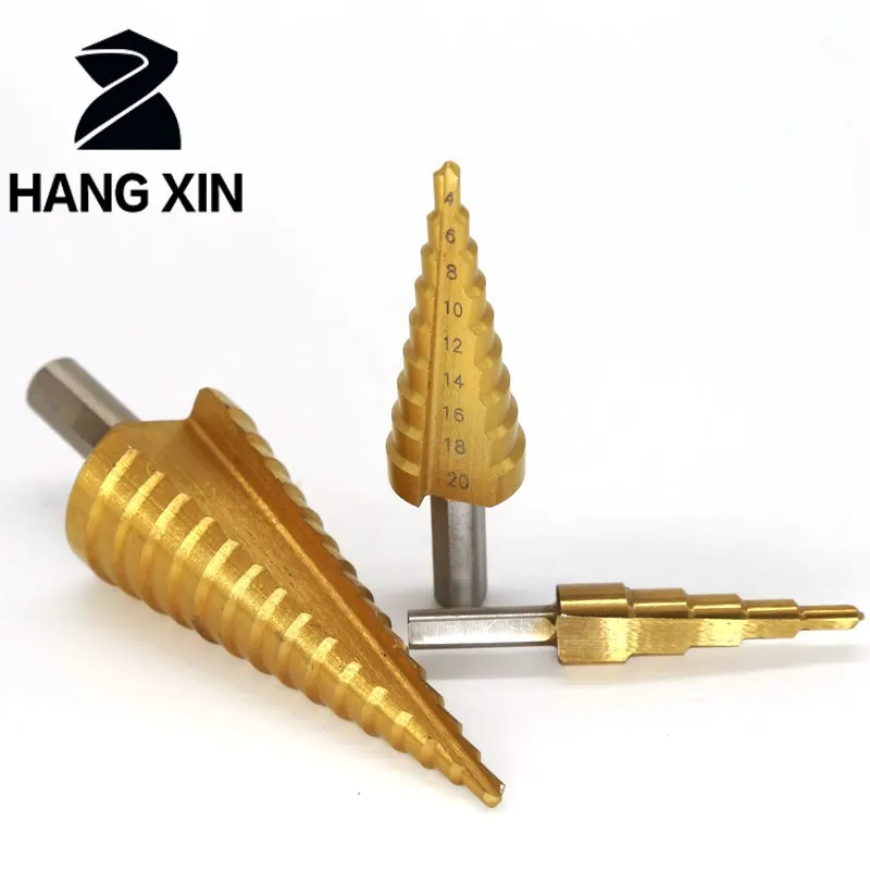 Набор ступенчатых Сверл из быстрорежущей стали комплект 3 насадок с титановым