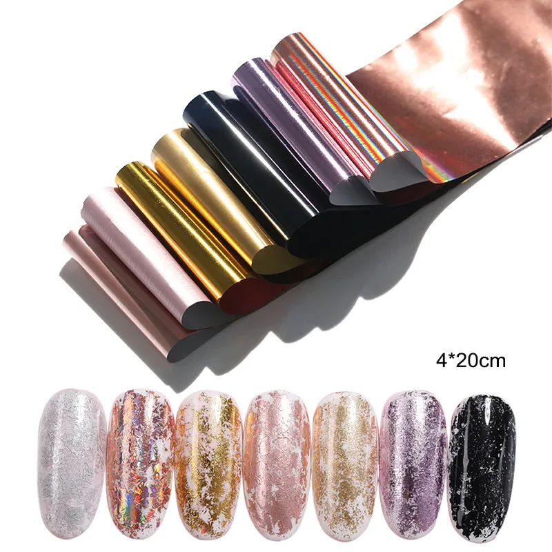 7 colors 7 цветов/комплект фольги для ногтей 4*20 см AB цвета голографические лазерные хлопья блестящие переводные наклейки для украшения ногтей маникюр Дизайн наконечник - Цвет: 7 colors