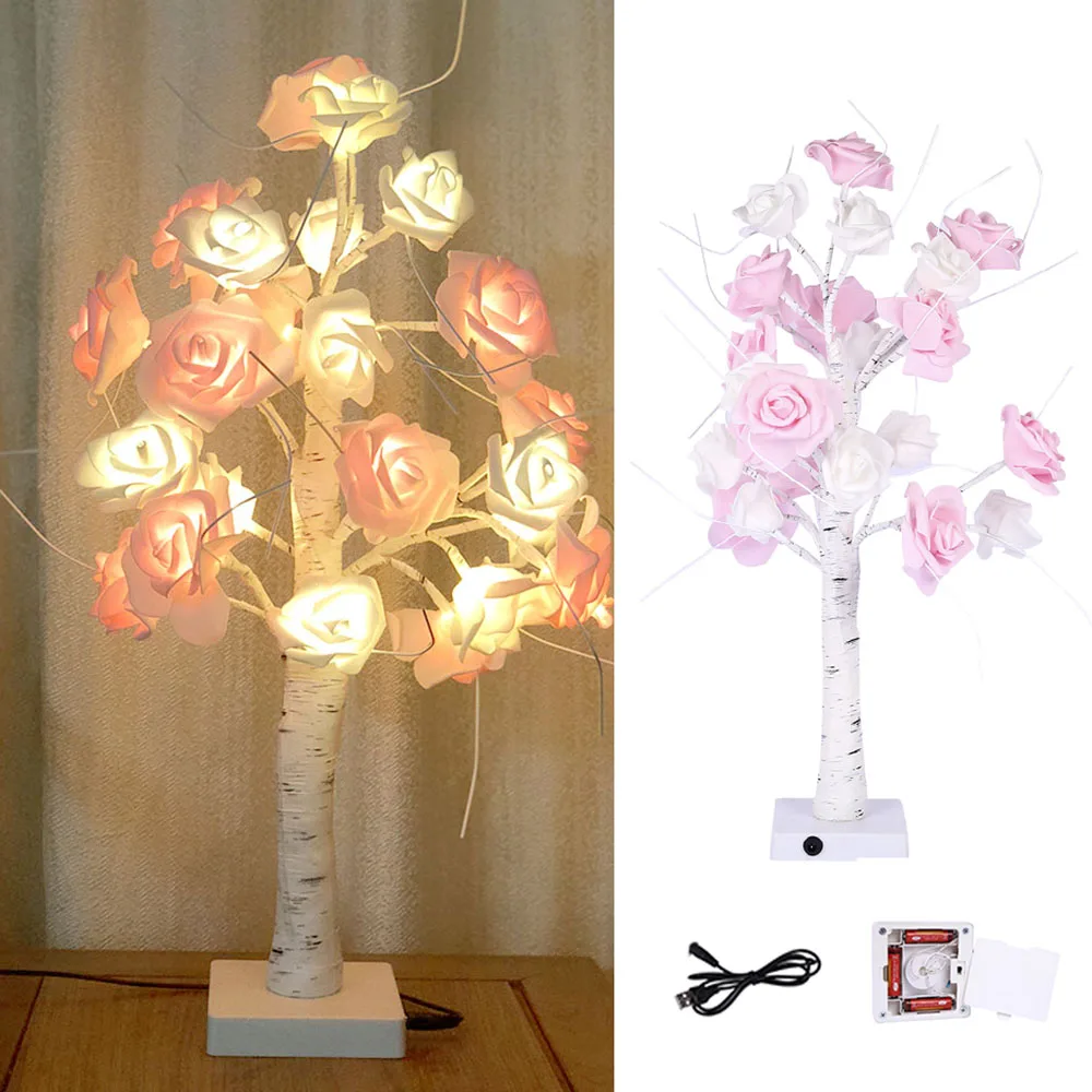 Розовый куст настольная лампа светодиодный гирлянда Регулируемая роза цветок