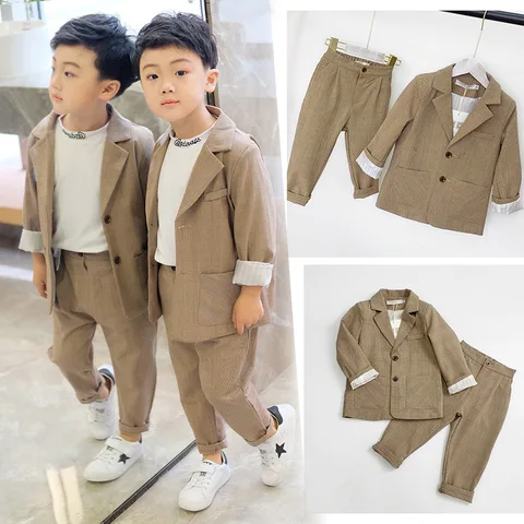 Детский Повседневный костюм, комплект из блейзера и брюк в Корейском стиле для мальчиков и девочек, вечерние комплекты одежды из 2 предметов для школьных представлений, 2019