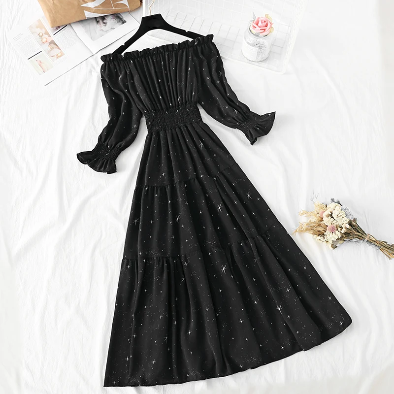 Сексуальные летние платья с оборками женские плиссированные со звездами