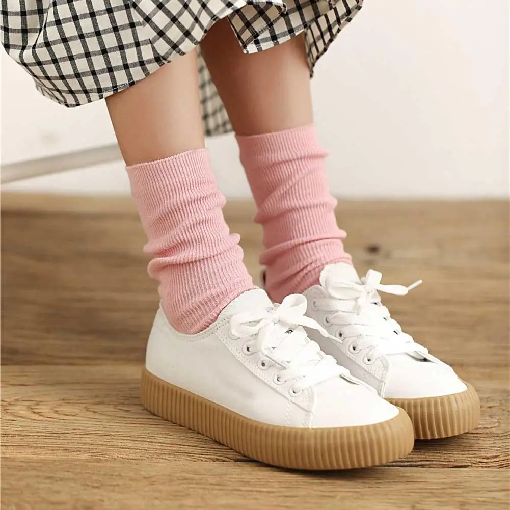 

Women Solid Color Vertical Stripe Cotton Soft Breathable Casual Tube Socks