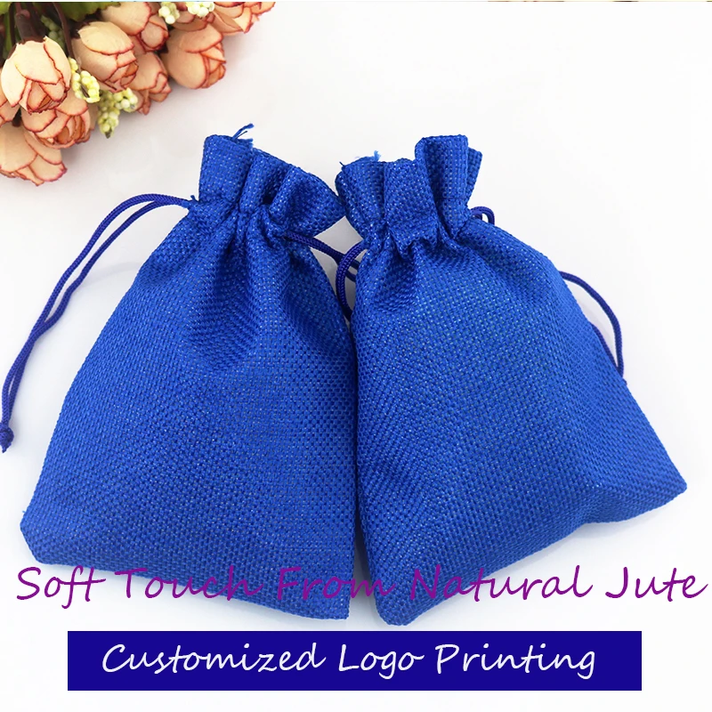 Оптовая продажа 100 шт. Королевская Синяя Сумка из джута на заказ и Льняная сумка