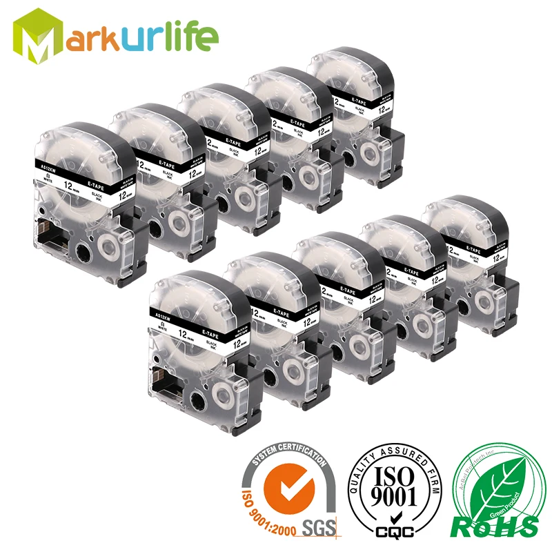 

10 PCS/Lot Cassette Tape Compatible for EPSON LW-300 LW-400 LW-600P LW-700 LC-4WBN9 Printer (12mm x 8m, Black on White)