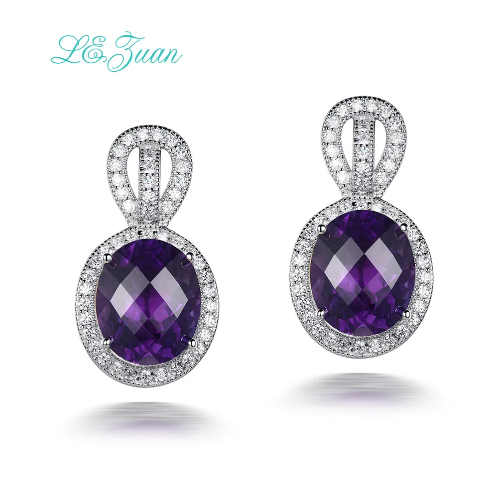 L& Цзуань 9.65ct натуральный аметист висячие серьги 925 пробы серебро романтическая роскошь Сережки для женщин Рождественский подарок - Цвет камня: Фиолетовый