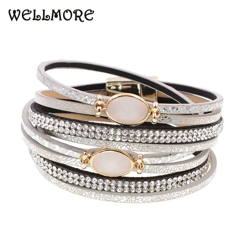 

WELLMORE women bracelets glass leather bracelets fashion bracelets for women Bohemian bracelets wholesale drop shipping