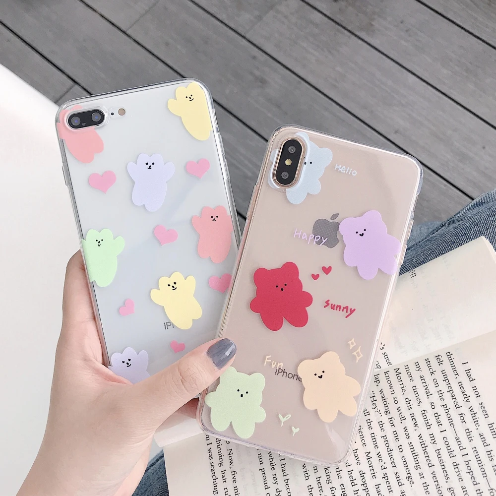 Милый чехол конфетный медведь для iphone 6 S 7 8 Plus X Xs Max XR прозрачный мягкий гелевый