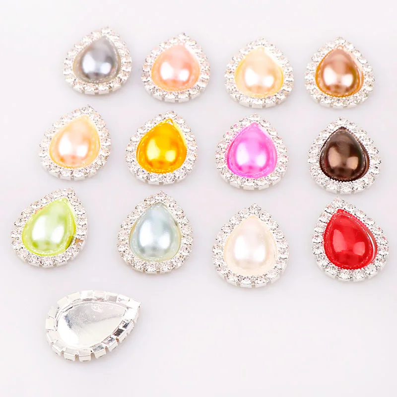 New 13x18mm Teardrop Pearl Button Brass 20x26mm Silver Metal Tray Rhinestone Cabochon Base Cameo Setting DIY Jewelry Charms | Украшения и